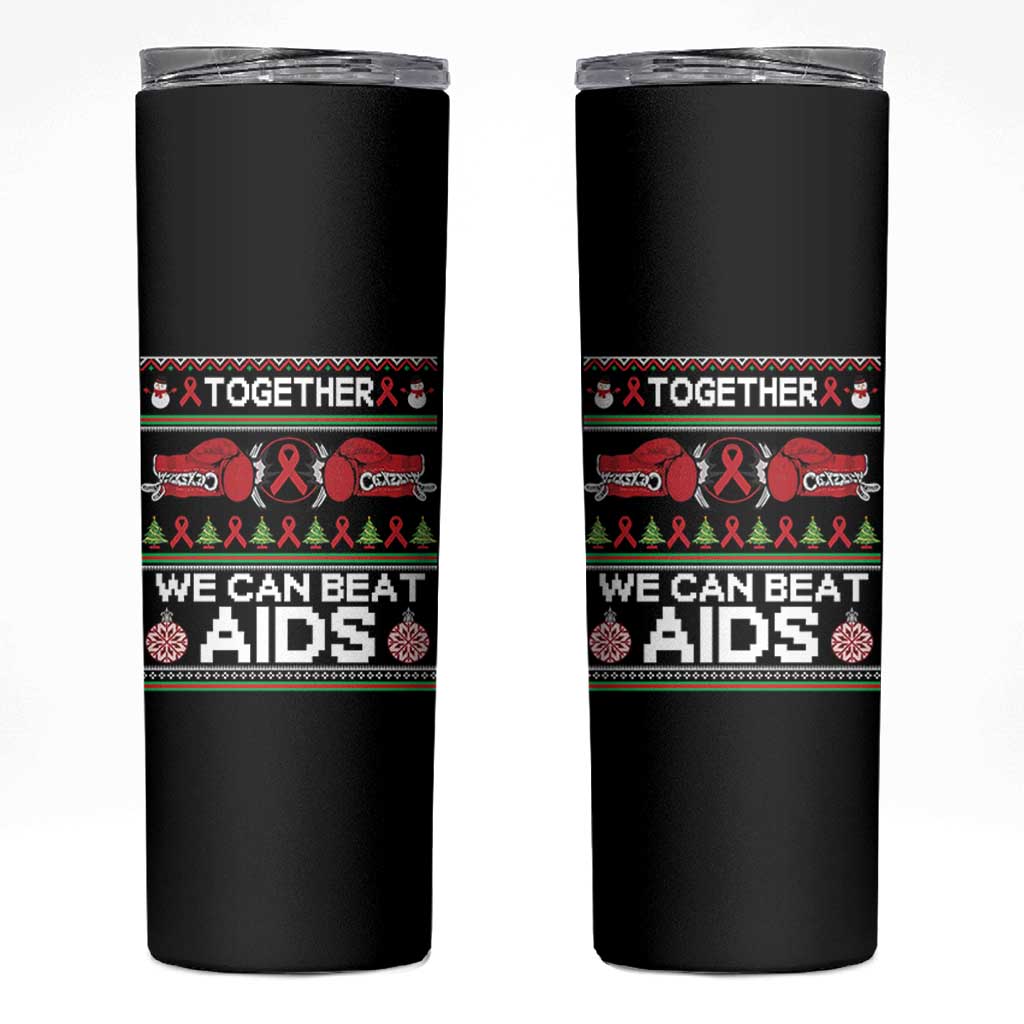 Together We Can Beat AIDS Skinny Tumbler HIV Awareness Boxing Ugly Sweater Gift - Wonder Print Shop