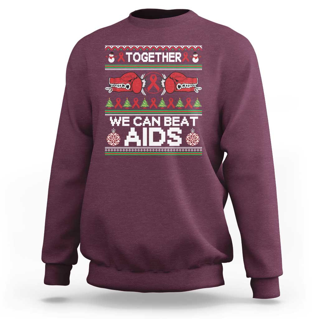 Together We Can Beat AIDS Sweatshirt HIV Awareness Boxing Ugly Sweater Gift - Wonder Print Shop