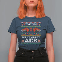 Together We Can Beat AIDS T Shirt For Women HIV Awareness Boxing Ugly Sweater Gift - Wonder Print Shop