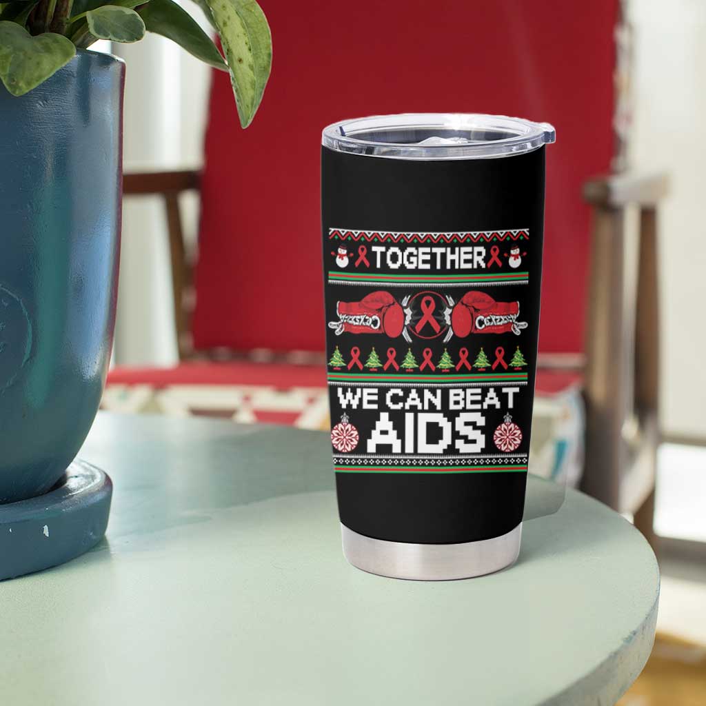 Together We Can Beat AIDS Tumbler Cup HIV Awareness Boxing Ugly Sweater Gift - Wonder Print Shop