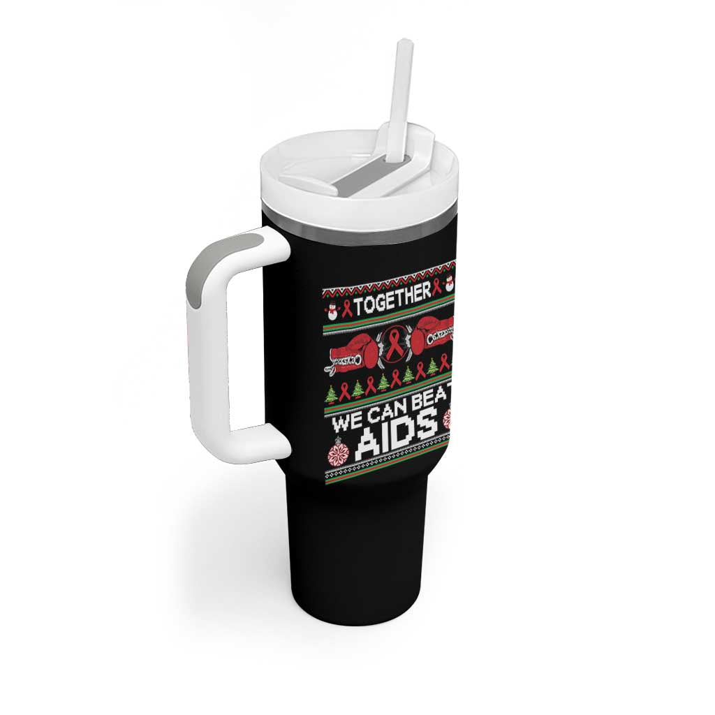 Together We Can Beat AIDS Tumbler With Handle HIV Awareness Boxing Ugly Sweater Gift - Wonder Print Shop