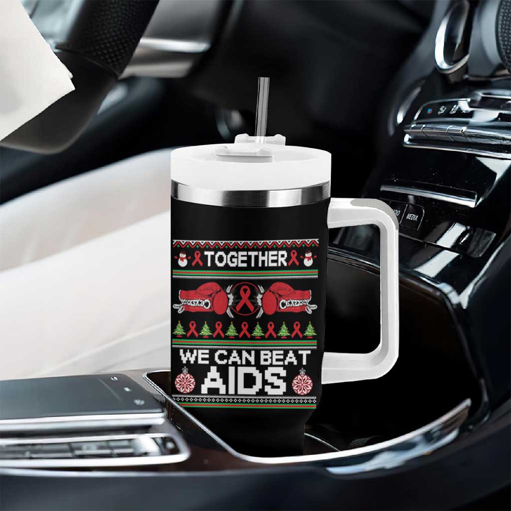 Together We Can Beat AIDS Tumbler With Handle HIV Awareness Boxing Ugly Sweater Gift - Wonder Print Shop