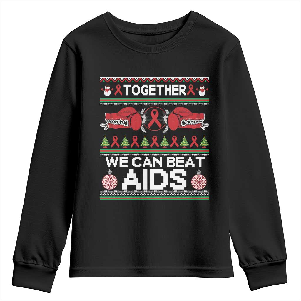 Together We Can Beat AIDS Youth Sweatshirt HIV Awareness Boxing Ugly Sweater Gift - Wonder Print Shop
