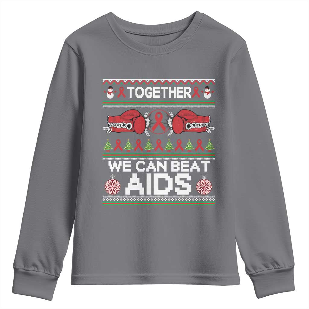Together We Can Beat AIDS Youth Sweatshirt HIV Awareness Boxing Ugly Sweater Gift - Wonder Print Shop