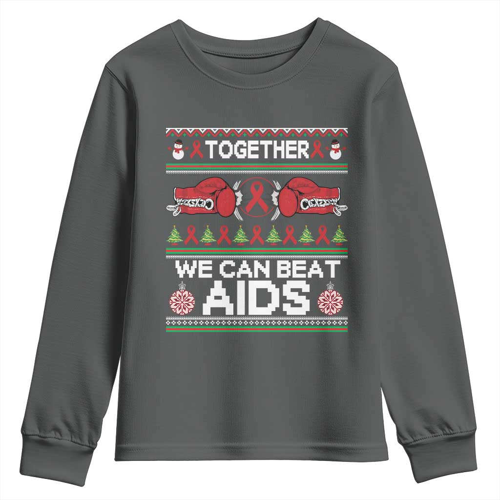 Together We Can Beat AIDS Youth Sweatshirt HIV Awareness Boxing Ugly Sweater Gift - Wonder Print Shop