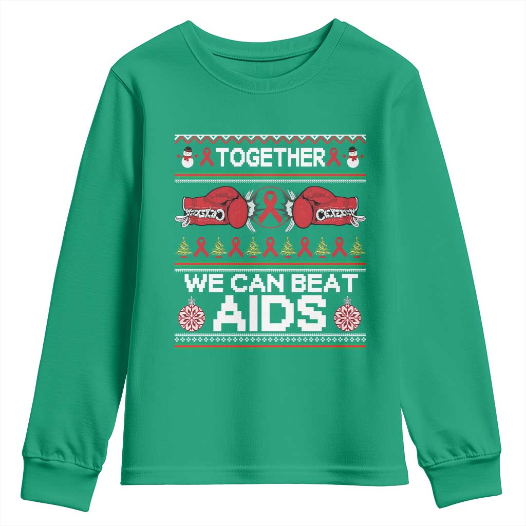 Together We Can Beat AIDS Youth Sweatshirt HIV Awareness Boxing Ugly Sweater Gift - Wonder Print Shop