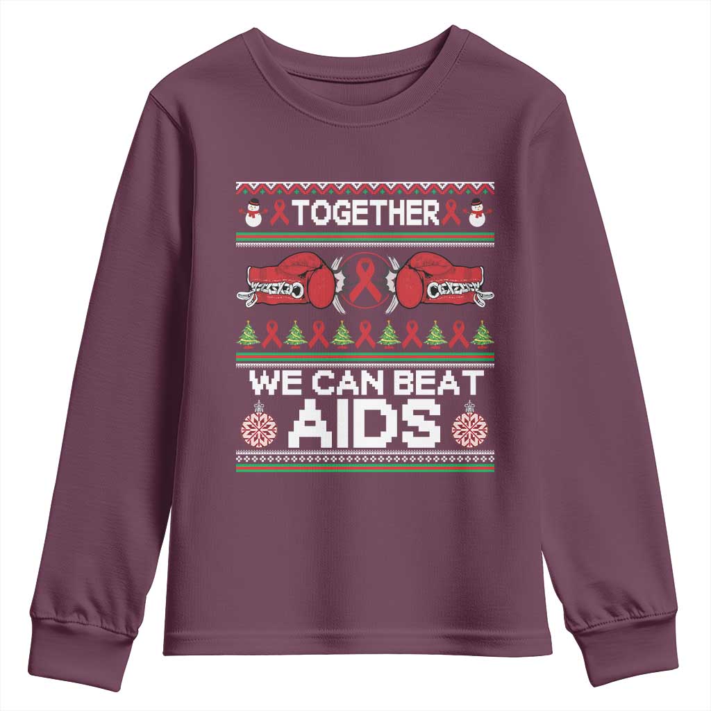 Together We Can Beat AIDS Youth Sweatshirt HIV Awareness Boxing Ugly Sweater Gift - Wonder Print Shop