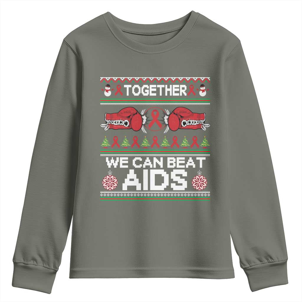 Together We Can Beat AIDS Youth Sweatshirt HIV Awareness Boxing Ugly Sweater Gift - Wonder Print Shop