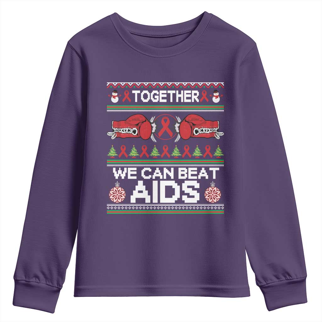 Together We Can Beat AIDS Youth Sweatshirt HIV Awareness Boxing Ugly Sweater Gift - Wonder Print Shop