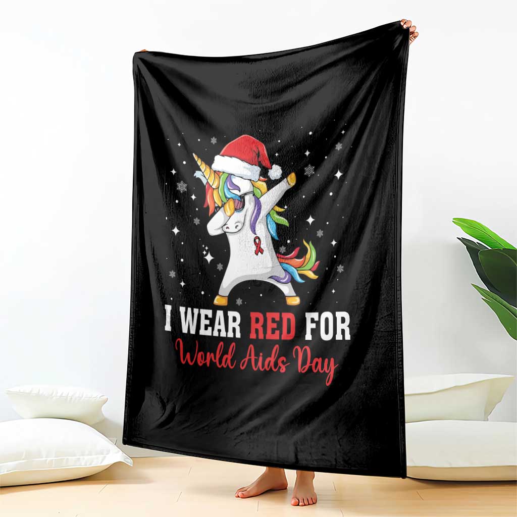 I Wear Red For World AIDS Day Throw Blanket Santa Unicorn Dabbing Christmas Gift - Wonder Print Shop