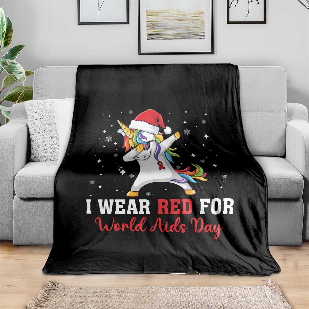 I Wear Red For World AIDS Day Throw Blanket Santa Unicorn Dabbing Christmas Gift - Wonder Print Shop