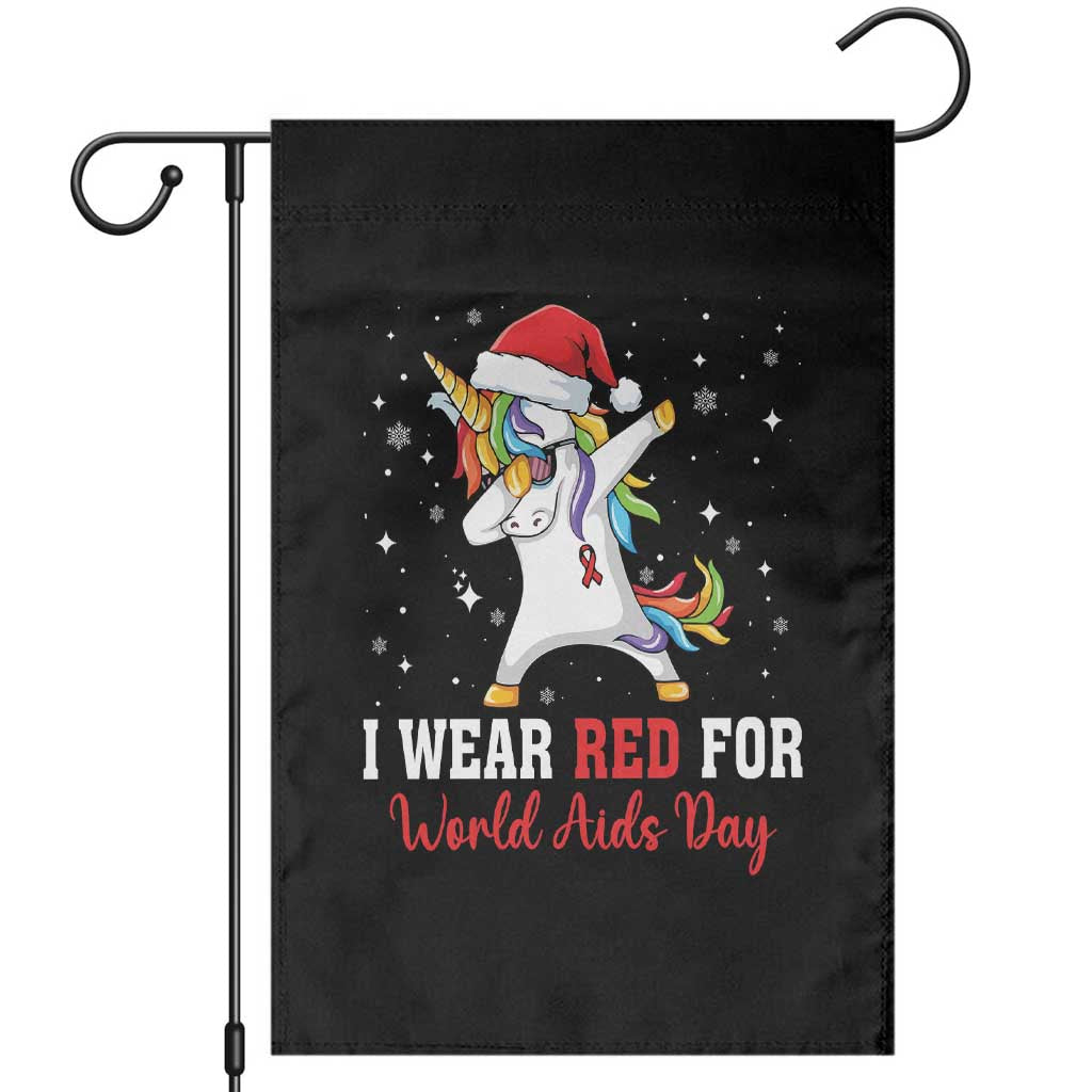 I Wear Red For World AIDS Day Garden Flag Santa Unicorn Dabbing Christmas Gift - Wonder Print Shop