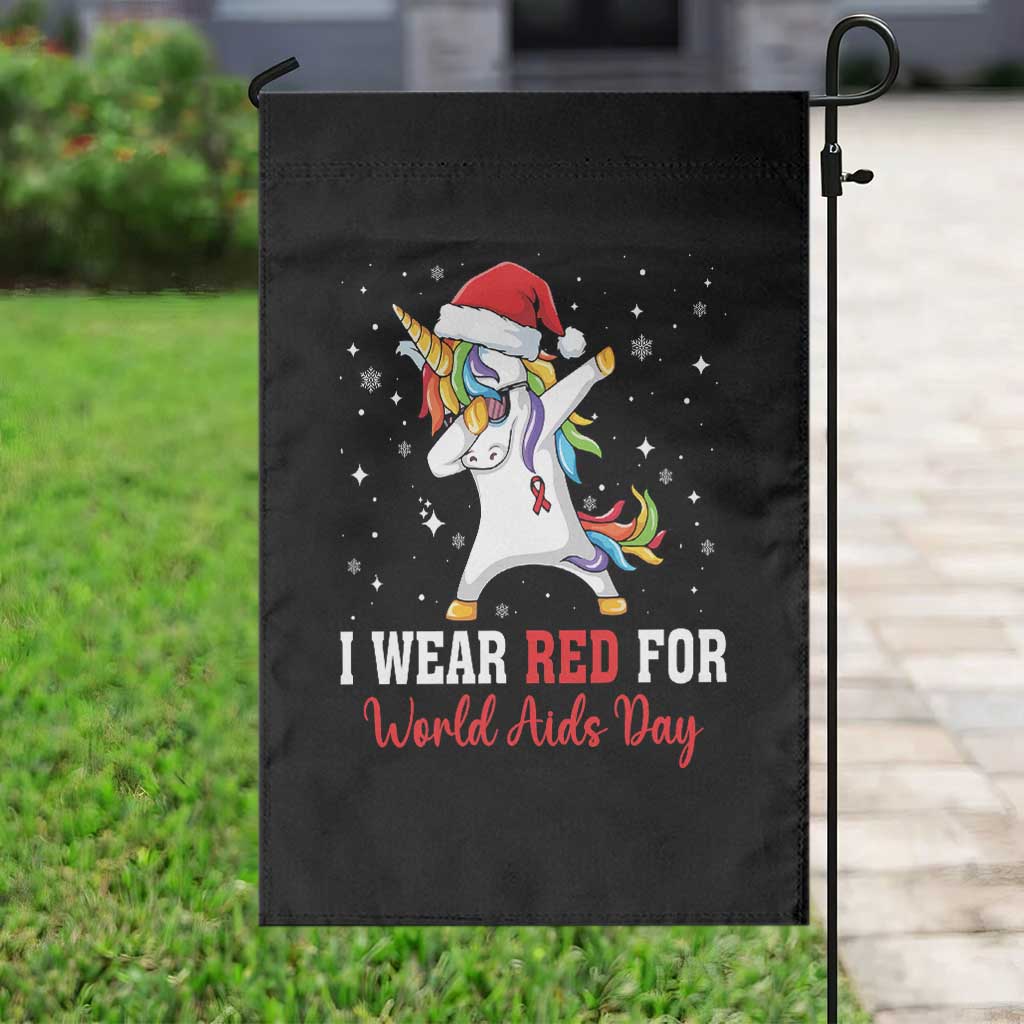 I Wear Red For World AIDS Day Garden Flag Santa Unicorn Dabbing Christmas Gift - Wonder Print Shop