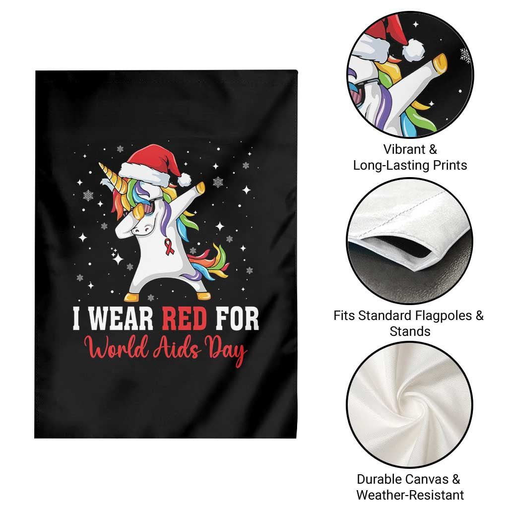 I Wear Red For World AIDS Day Garden Flag Santa Unicorn Dabbing Christmas Gift - Wonder Print Shop