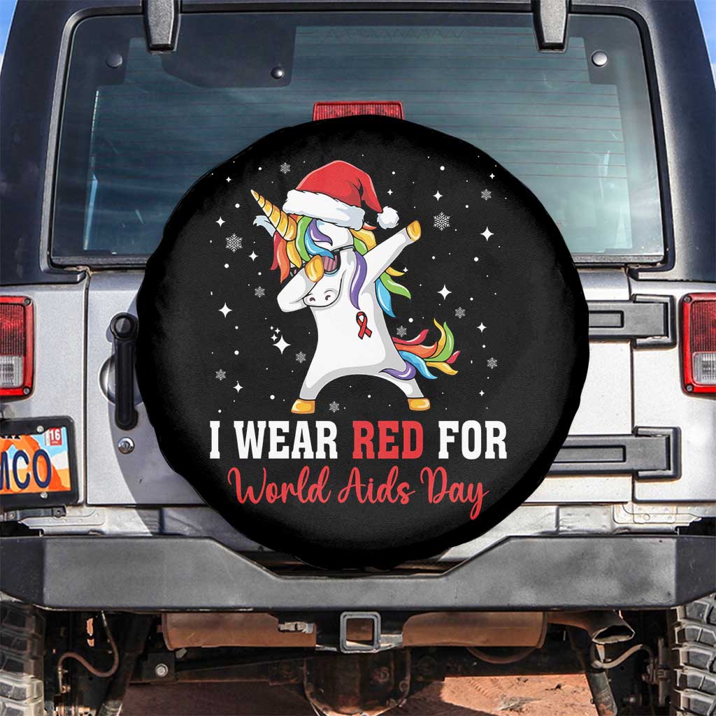 I Wear Red For World AIDS Day Spare Tire Cover Santa Unicorn Dabbing Christmas Gift - Wonder Print Shop