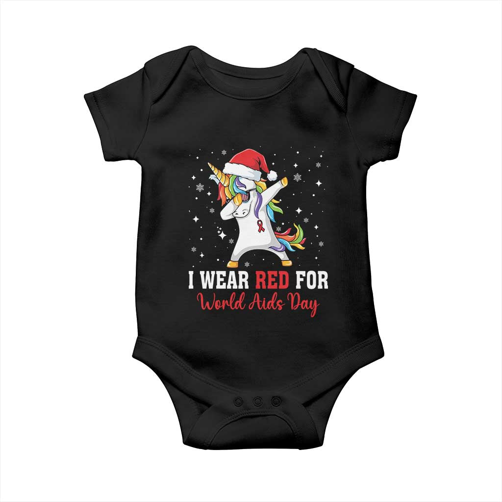 I Wear Red For World AIDS Day Baby Onesie Santa Unicorn Dabbing Christmas Gift - Wonder Print Shop