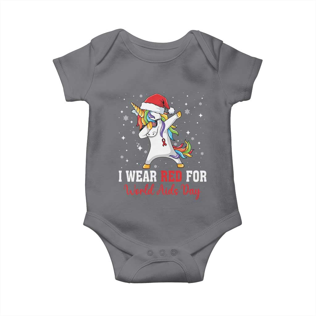 I Wear Red For World AIDS Day Baby Onesie Santa Unicorn Dabbing Christmas Gift - Wonder Print Shop