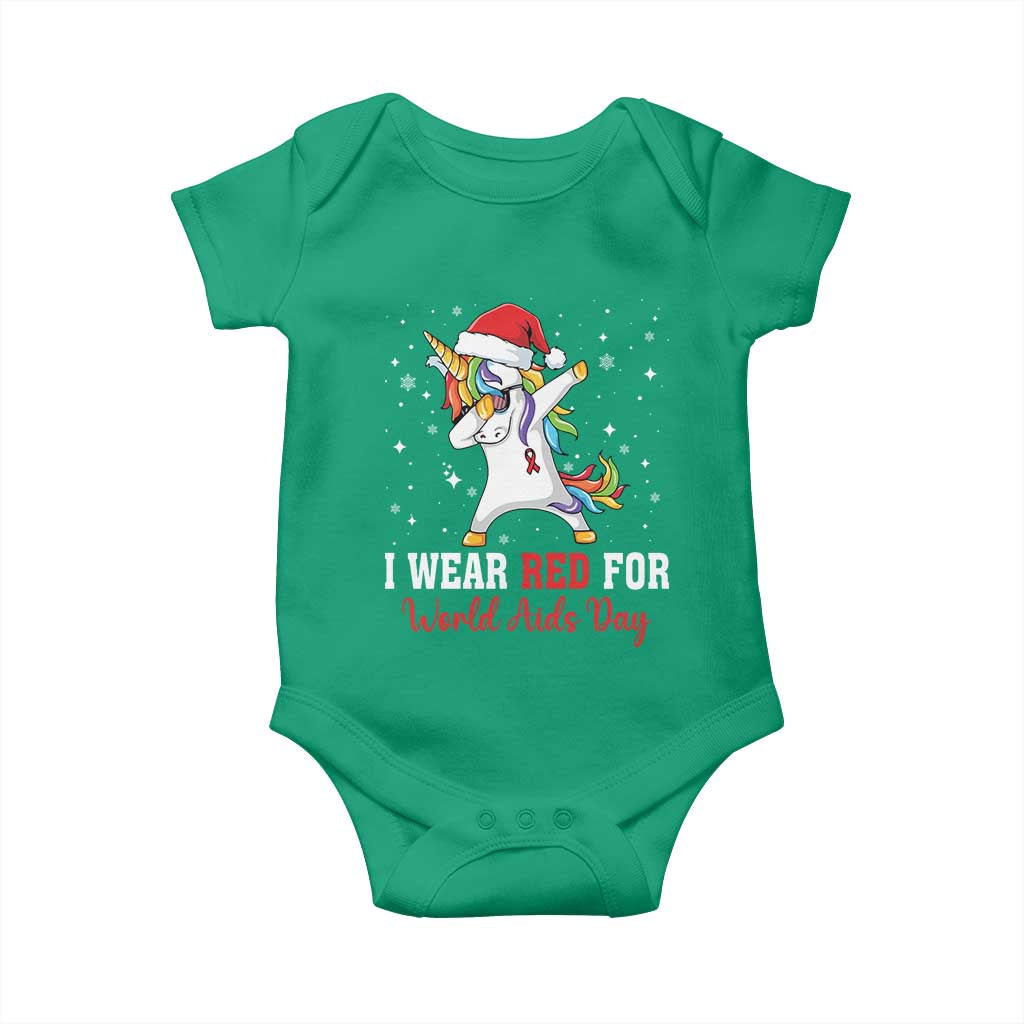 I Wear Red For World AIDS Day Baby Onesie Santa Unicorn Dabbing Christmas Gift - Wonder Print Shop