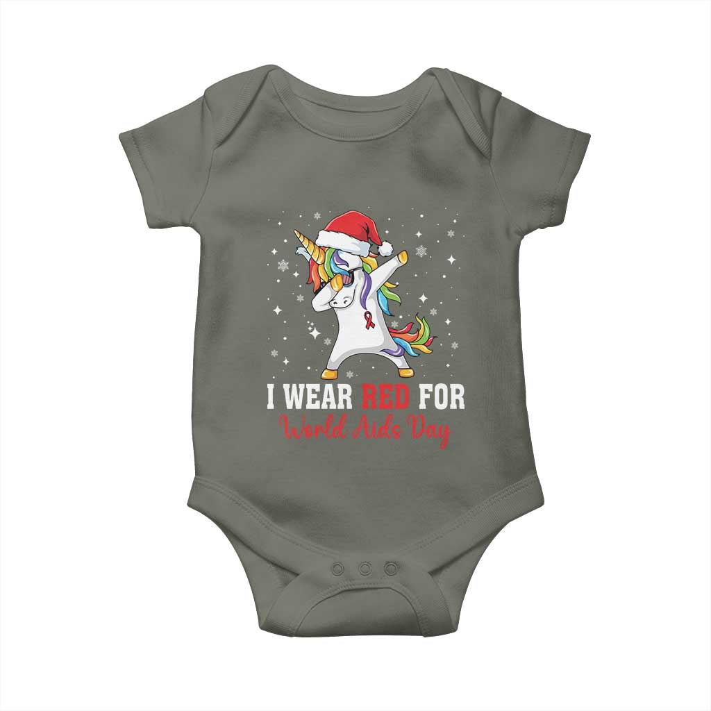 I Wear Red For World AIDS Day Baby Onesie Santa Unicorn Dabbing Christmas Gift - Wonder Print Shop