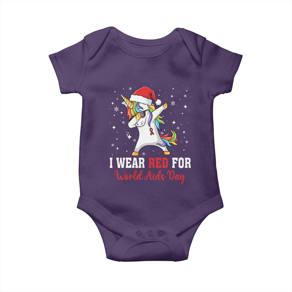 I Wear Red For World AIDS Day Baby Onesie Santa Unicorn Dabbing Christmas Gift - Wonder Print Shop