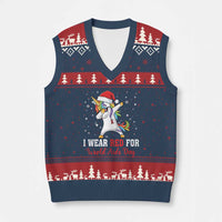 I Wear Red For World AIDS Day V-Neck Knit Sweater Vest Santa Unicorn Dabbing Xmas Gift - Wonder Print Shop