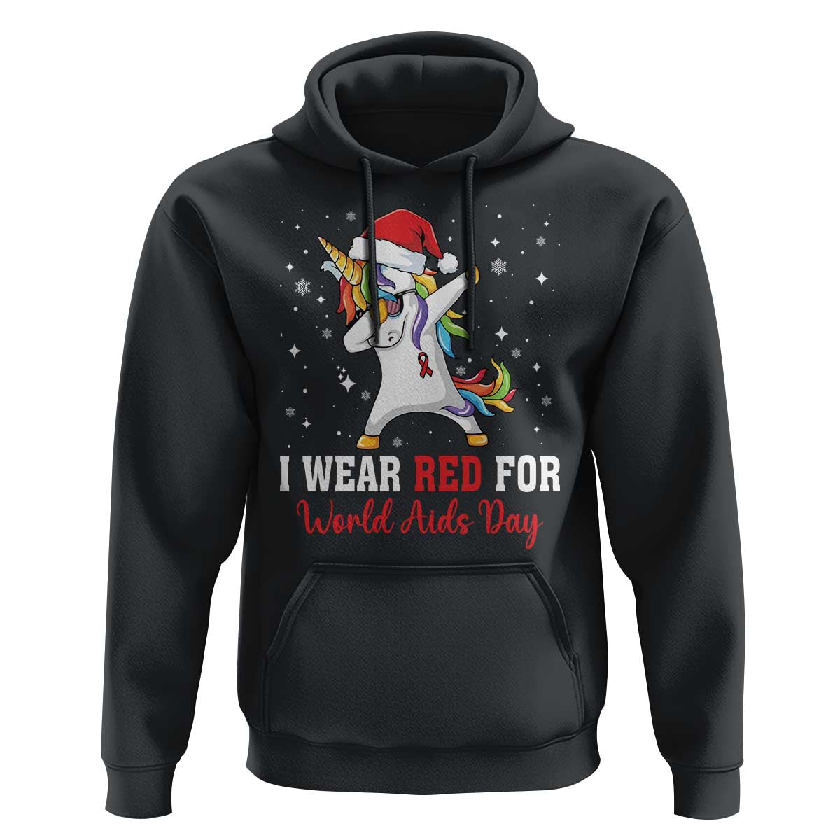 I Wear Red For World AIDS Day Hoodie Santa Unicorn Dabbing Christmas Gift - Wonder Print Shop