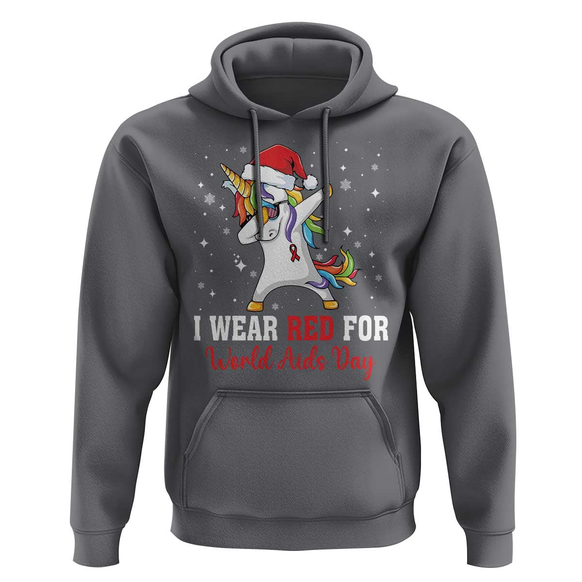 I Wear Red For World AIDS Day Hoodie Santa Unicorn Dabbing Christmas Gift - Wonder Print Shop