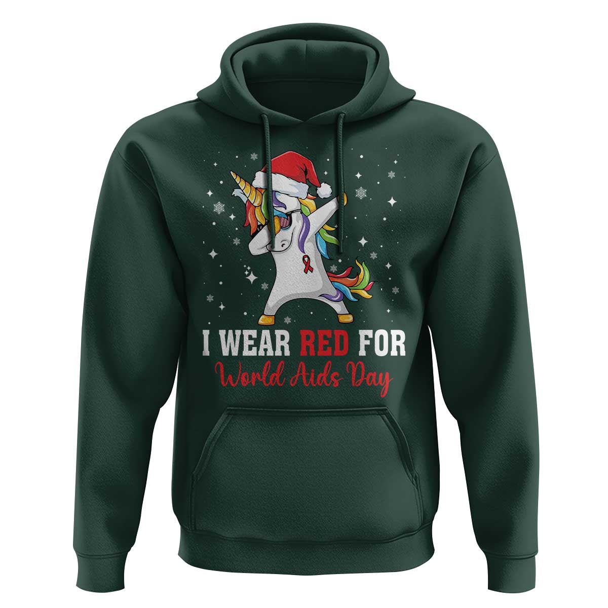 I Wear Red For World AIDS Day Hoodie Santa Unicorn Dabbing Christmas Gift - Wonder Print Shop