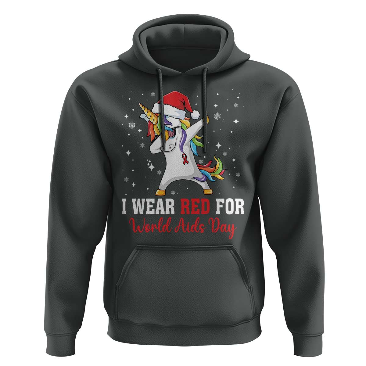 I Wear Red For World AIDS Day Hoodie Santa Unicorn Dabbing Christmas Gift - Wonder Print Shop