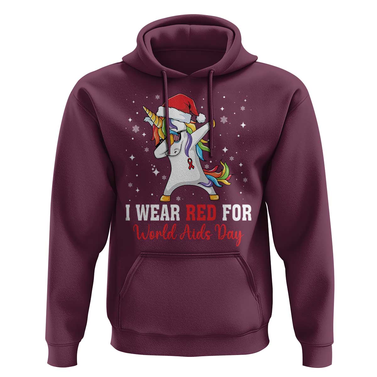 I Wear Red For World AIDS Day Hoodie Santa Unicorn Dabbing Christmas Gift - Wonder Print Shop