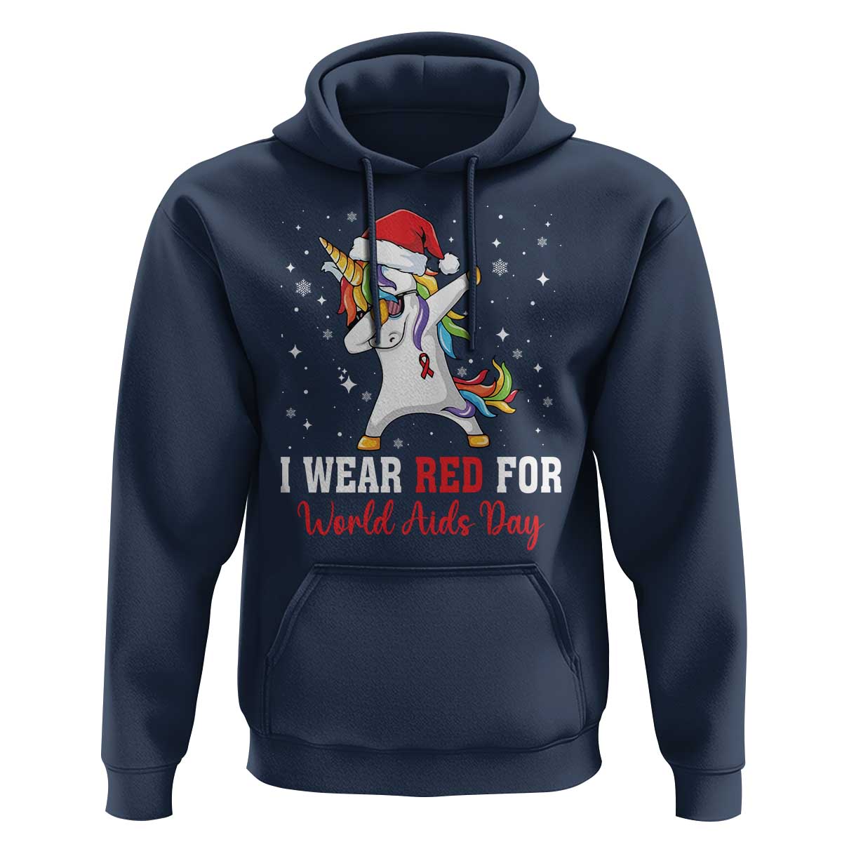 I Wear Red For World AIDS Day Hoodie Santa Unicorn Dabbing Christmas Gift - Wonder Print Shop