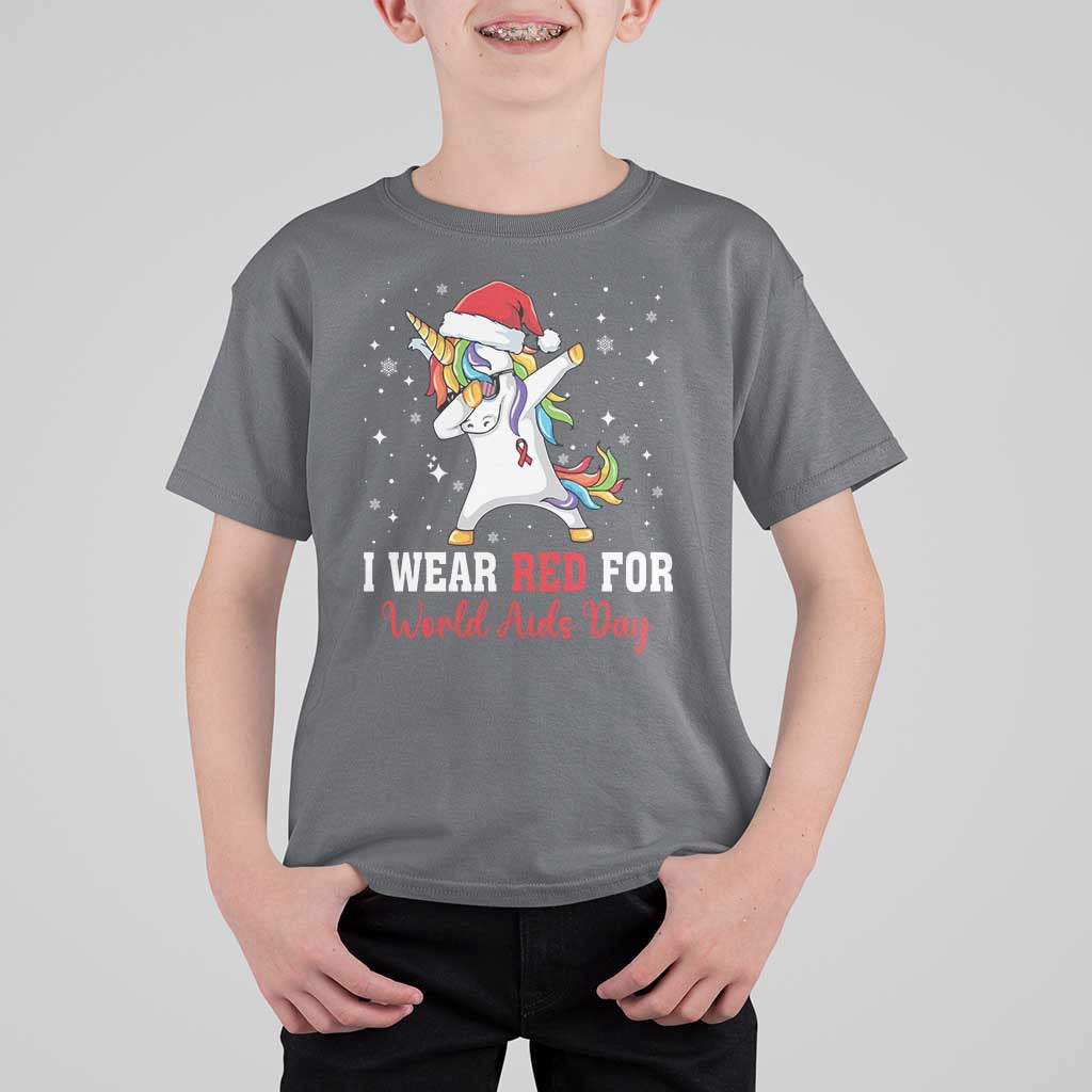 I Wear Red For World AIDS Day T Shirt For Kid Santa Unicorn Dabbing Christmas Gift - Wonder Print Shop