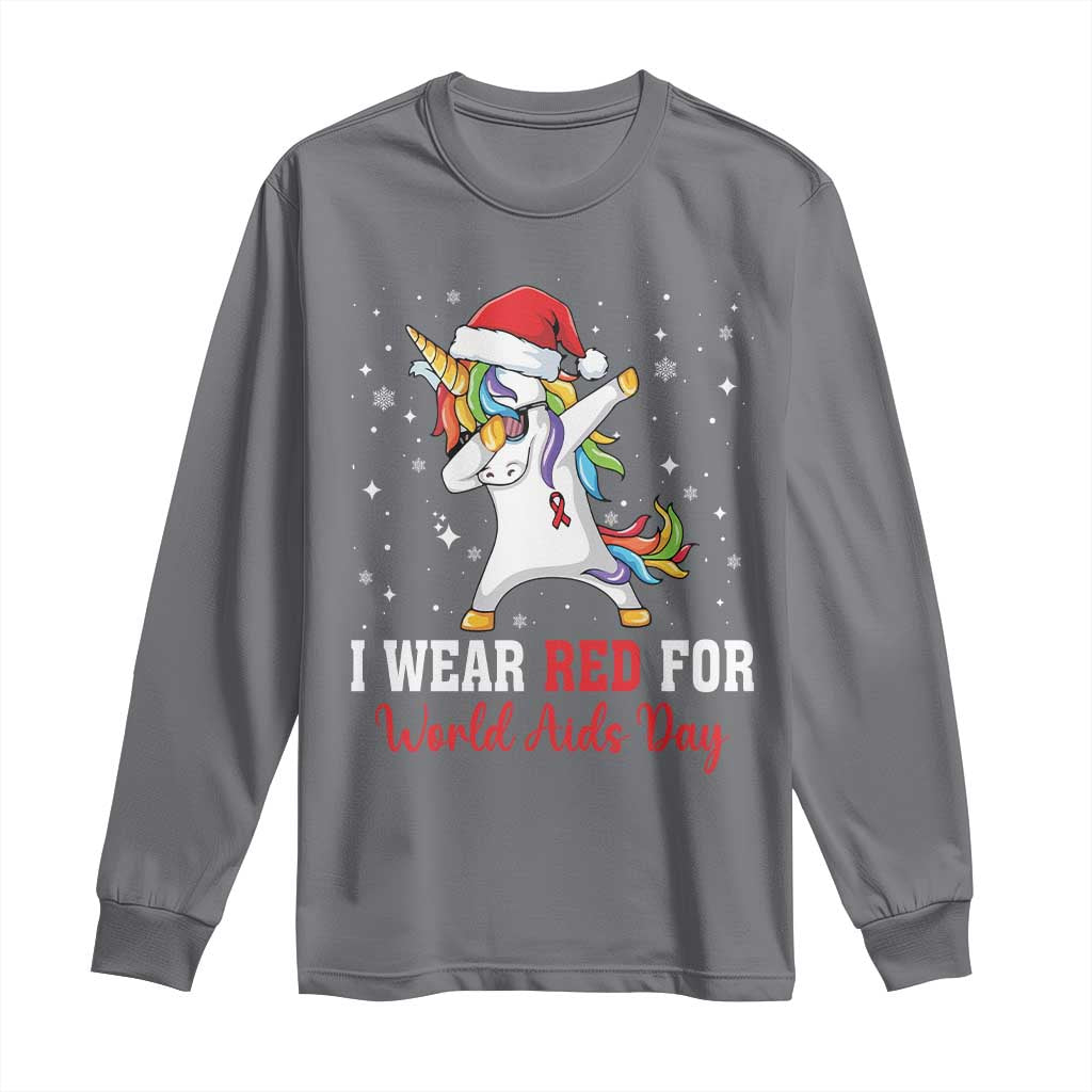 I Wear Red For World AIDS Day Long Sleeve Shirt Santa Unicorn Dabbing Christmas Gift - Wonder Print Shop