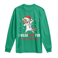 I Wear Red For World AIDS Day Long Sleeve Shirt Santa Unicorn Dabbing Christmas Gift - Wonder Print Shop