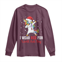 I Wear Red For World AIDS Day Long Sleeve Shirt Santa Unicorn Dabbing Christmas Gift - Wonder Print Shop