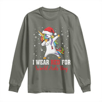 I Wear Red For World AIDS Day Long Sleeve Shirt Santa Unicorn Dabbing Christmas Gift - Wonder Print Shop