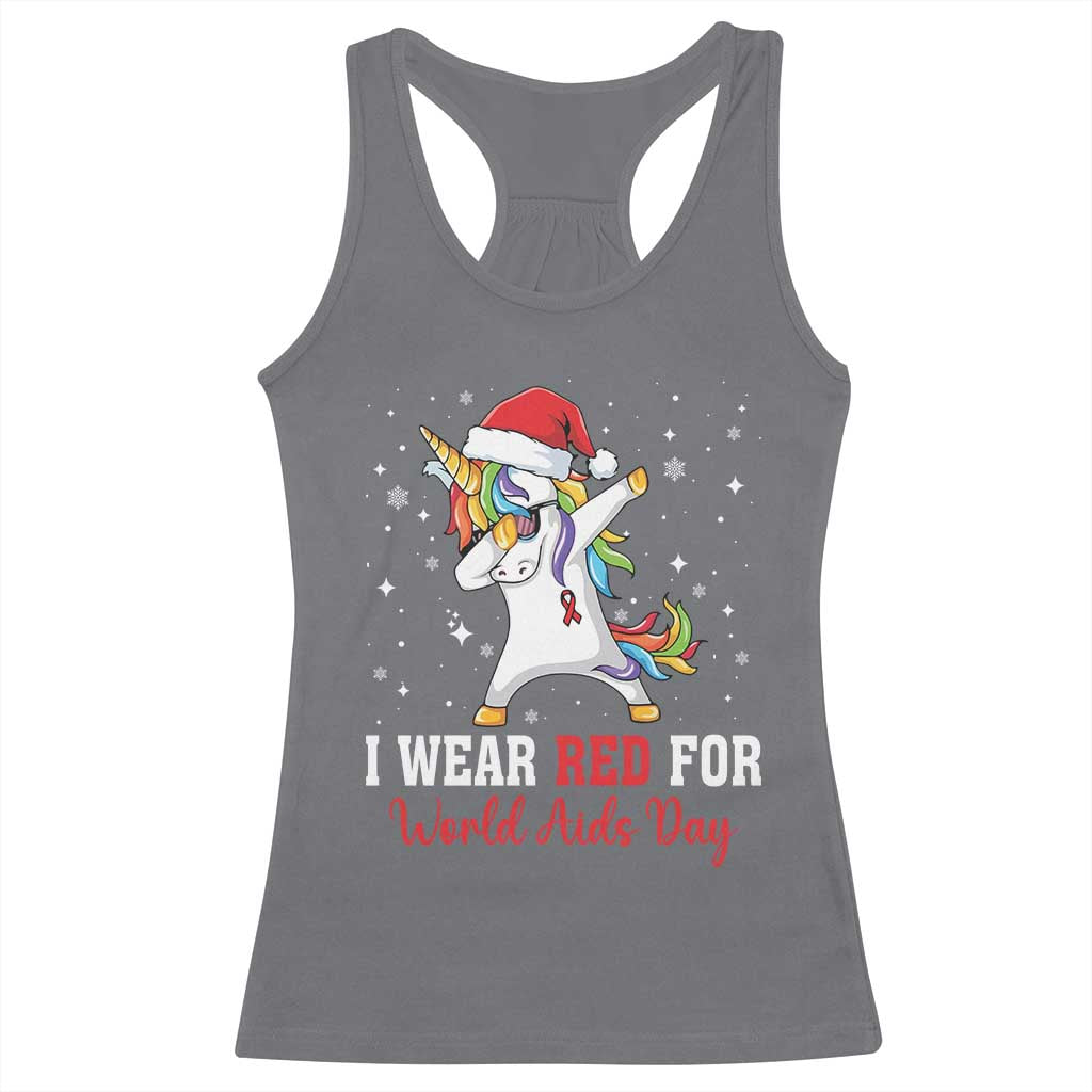 I Wear Red For World AIDS Day Racerback Tank Top Santa Unicorn Dabbing Christmas Gift - Wonder Print Shop