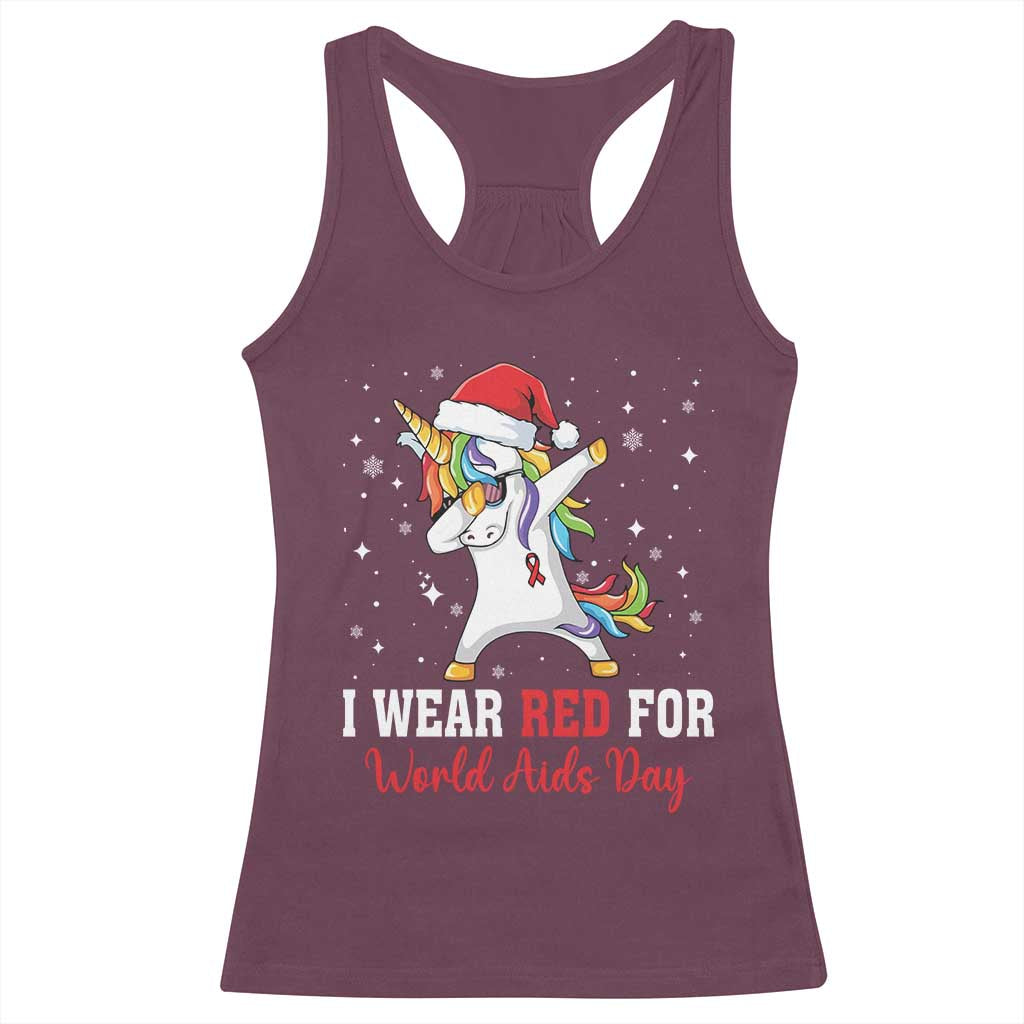 I Wear Red For World AIDS Day Racerback Tank Top Santa Unicorn Dabbing Christmas Gift - Wonder Print Shop