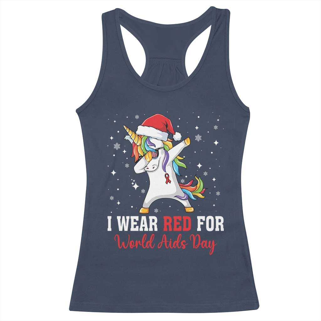 I Wear Red For World AIDS Day Racerback Tank Top Santa Unicorn Dabbing Christmas Gift - Wonder Print Shop