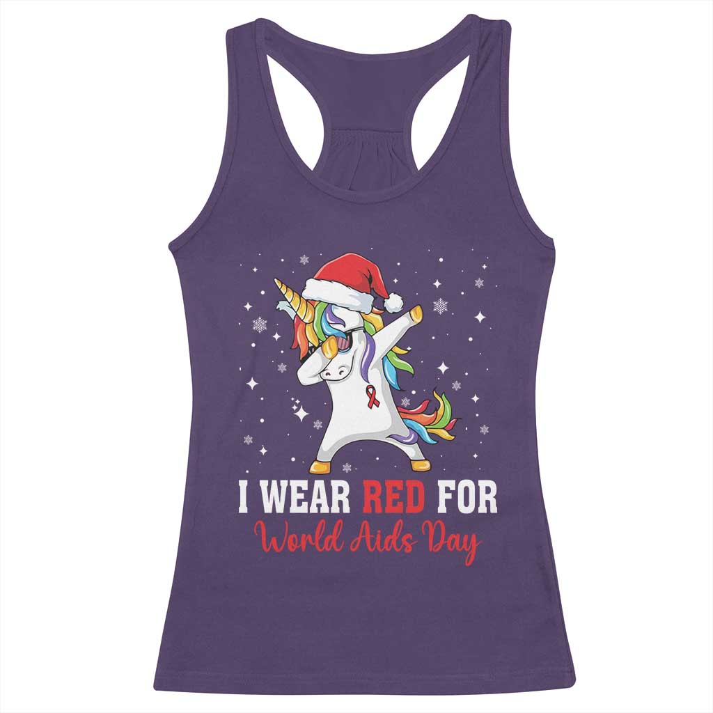I Wear Red For World AIDS Day Racerback Tank Top Santa Unicorn Dabbing Christmas Gift - Wonder Print Shop