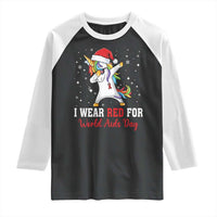 I Wear Red For World AIDS Day Raglan Shirt Santa Unicorn Dabbing Christmas Gift - Wonder Print Shop