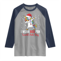 I Wear Red For World AIDS Day Raglan Shirt Santa Unicorn Dabbing Christmas Gift - Wonder Print Shop