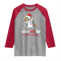 I Wear Red For World AIDS Day Raglan Shirt Santa Unicorn Dabbing Christmas Gift - Wonder Print Shop
