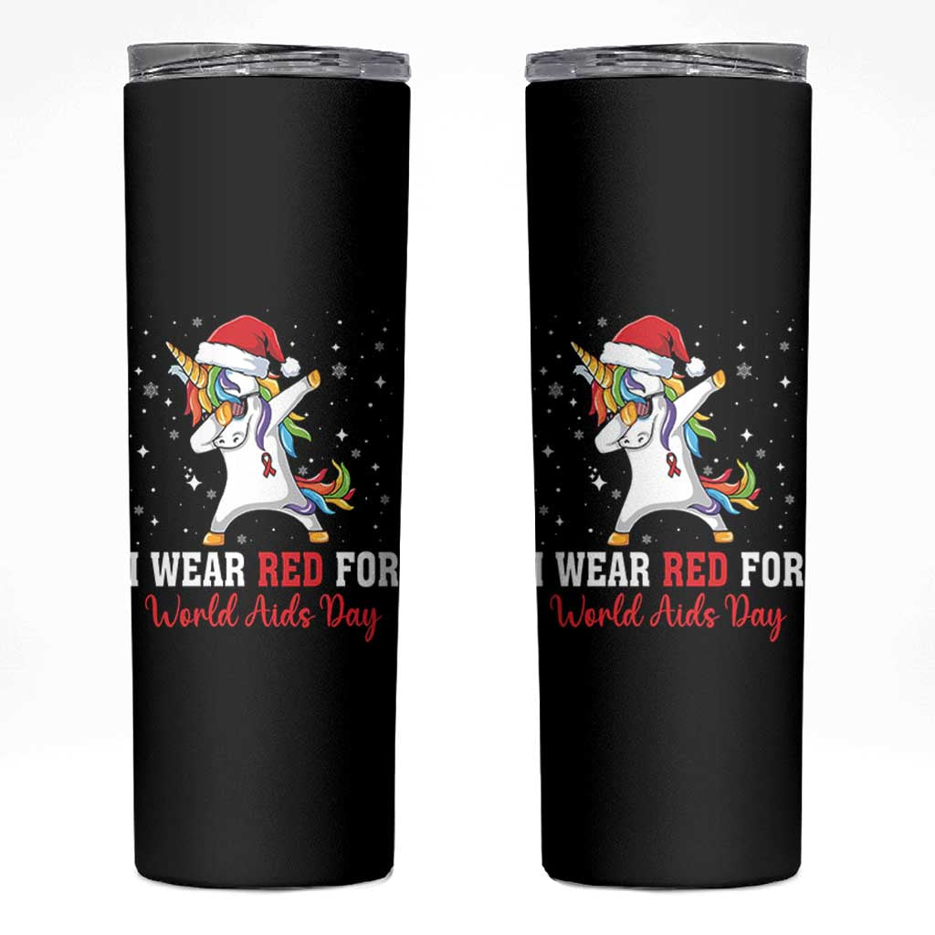 I Wear Red For World AIDS Day Skinny Tumbler Santa Unicorn Dabbing Christmas Gift - Wonder Print Shop