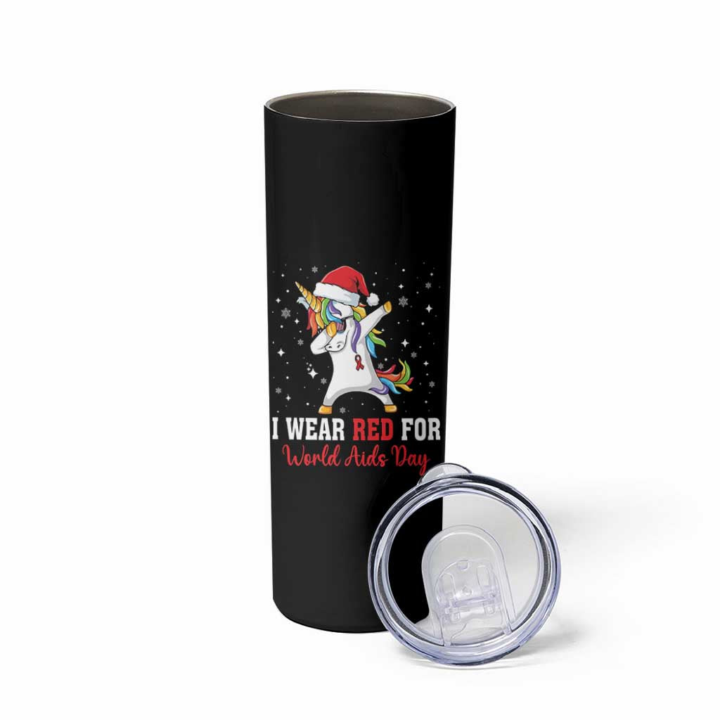 I Wear Red For World AIDS Day Skinny Tumbler Santa Unicorn Dabbing Christmas Gift - Wonder Print Shop