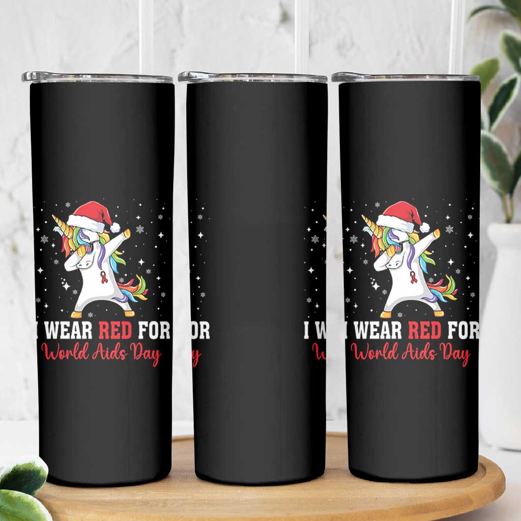 I Wear Red For World AIDS Day Skinny Tumbler Santa Unicorn Dabbing Christmas Gift - Wonder Print Shop