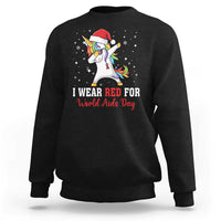 I Wear Red For World AIDS Day Sweatshirt Santa Unicorn Dabbing Christmas Gift - Wonder Print Shop