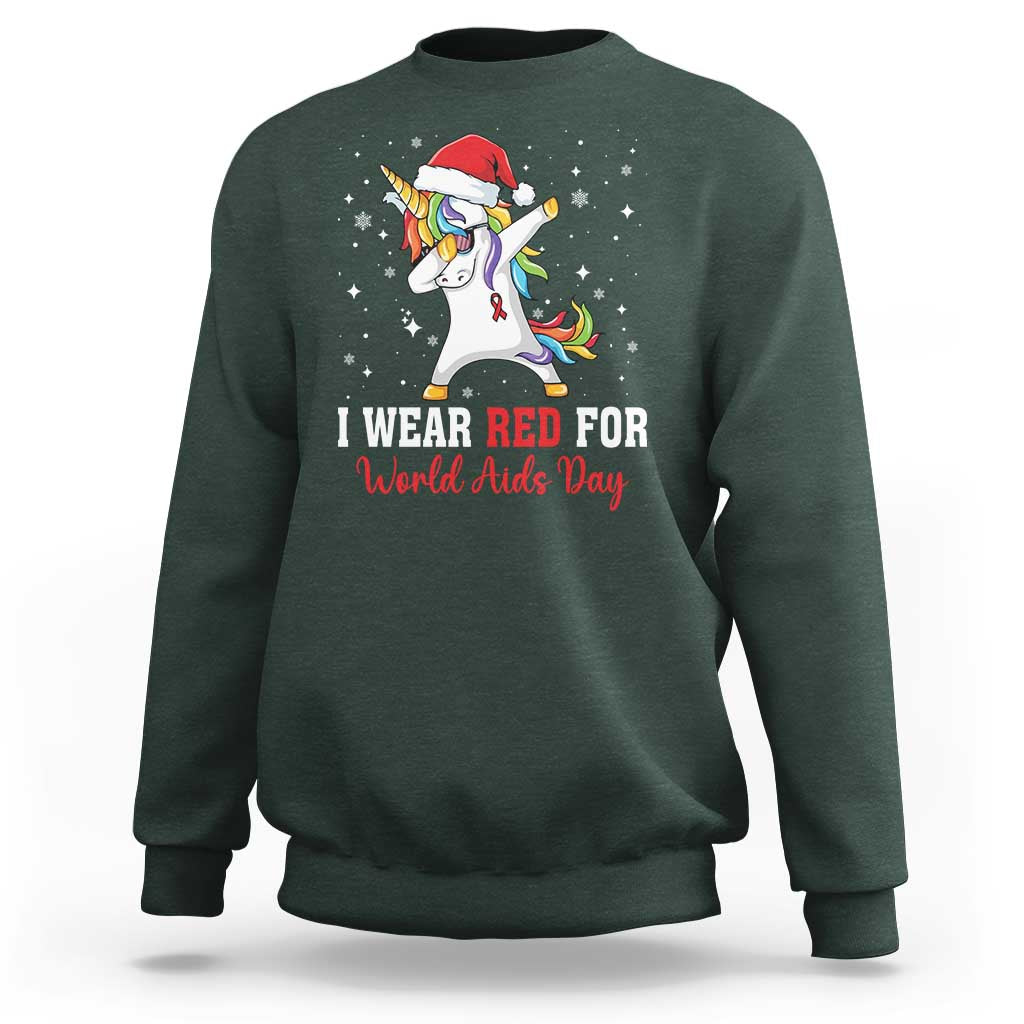 I Wear Red For World AIDS Day Sweatshirt Santa Unicorn Dabbing Christmas Gift - Wonder Print Shop