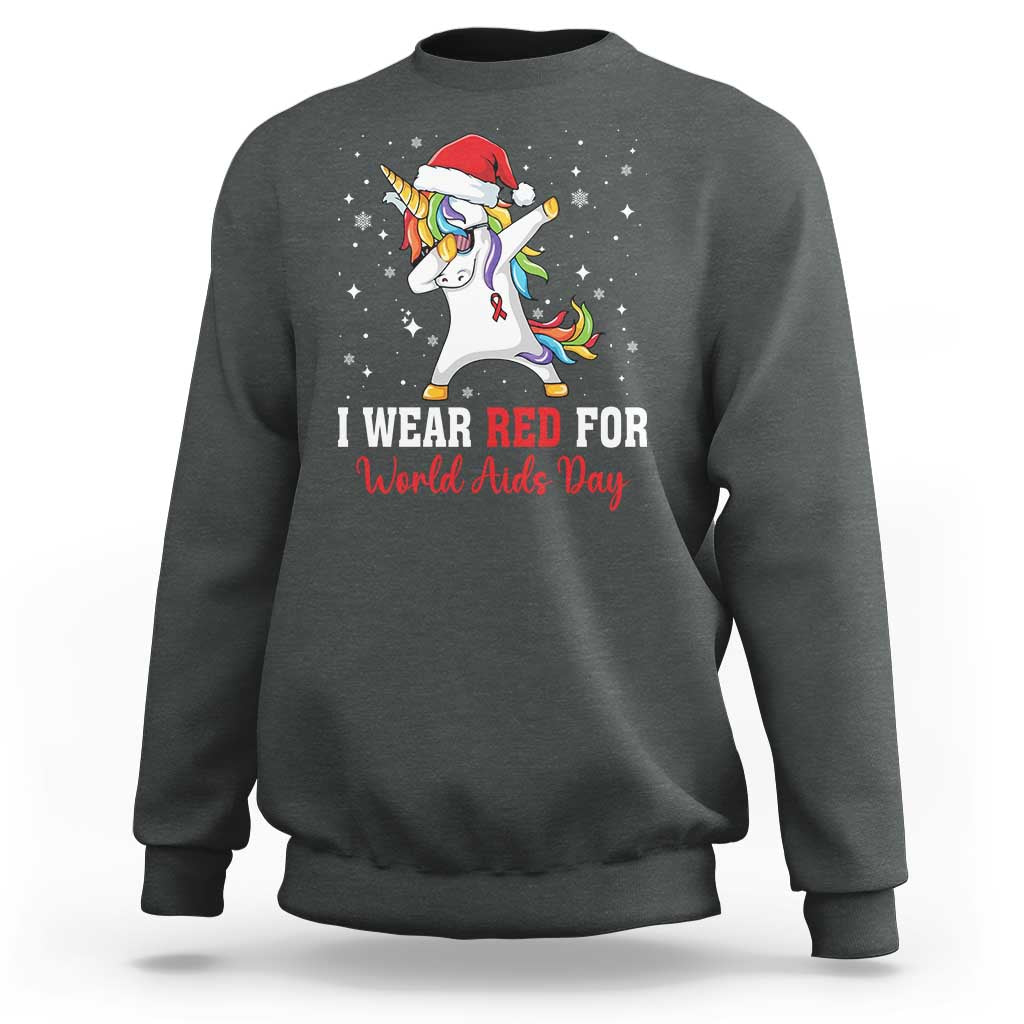 I Wear Red For World AIDS Day Sweatshirt Santa Unicorn Dabbing Christmas Gift - Wonder Print Shop