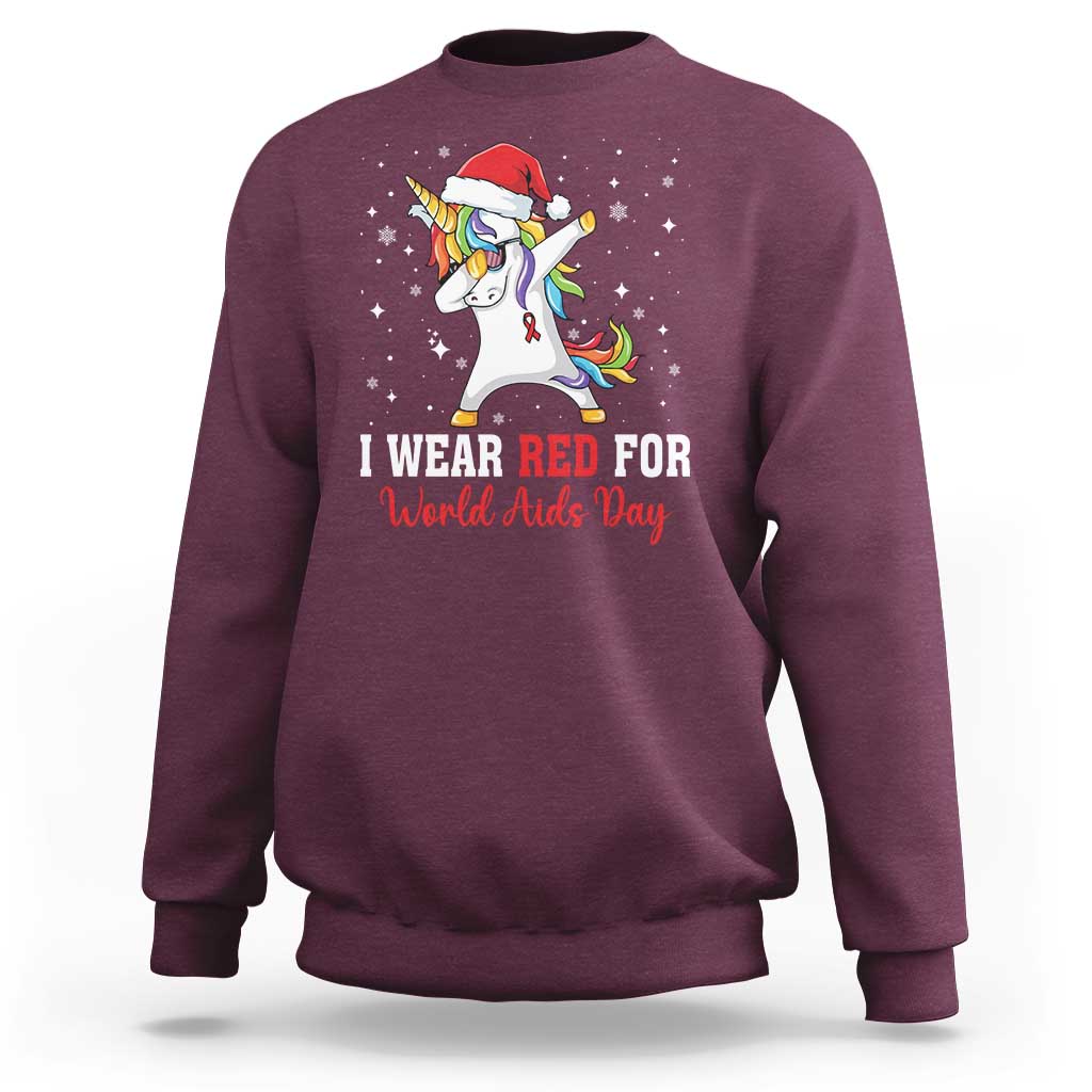 I Wear Red For World AIDS Day Sweatshirt Santa Unicorn Dabbing Christmas Gift - Wonder Print Shop